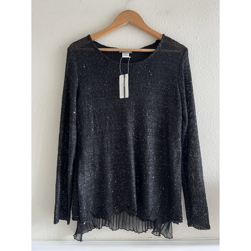 Mirror Image Vintage Sequined Flare Black Top Small Long Sleeve Whimsigoth Glam